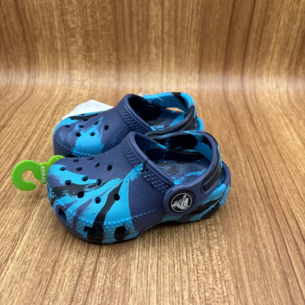 Crocs Classic Marbled Clog Toddler Size C4 Navy Multi New Swirl Water Shoe #1218
